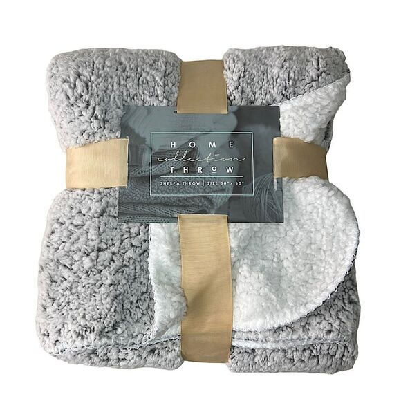 Home Collection Sherpa Throw Gray and White - Picture 1 of 11